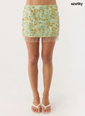 Bliss Beaded Mini Skirt - Lime - Mini Skirts