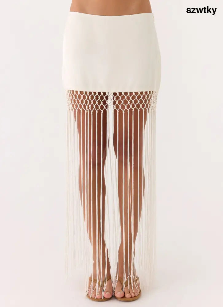Mania Tassel Mini Skirt - Ivory - Mini Skirt