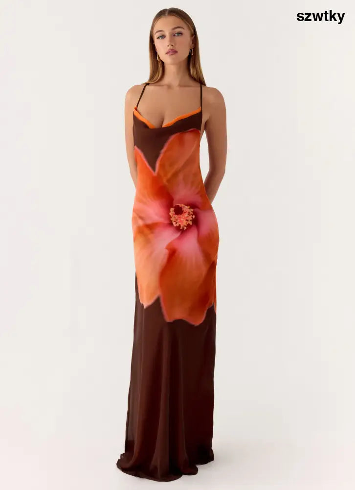 Night Drive Maxi Dress - Chocolate Blossom - Maxi Dresses