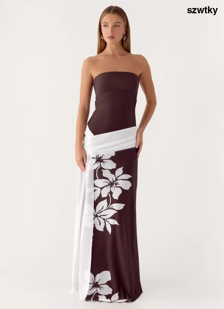 Palomar Strapless Maxi Dress - Chocolate Tropic Floral - Maxi Dresses